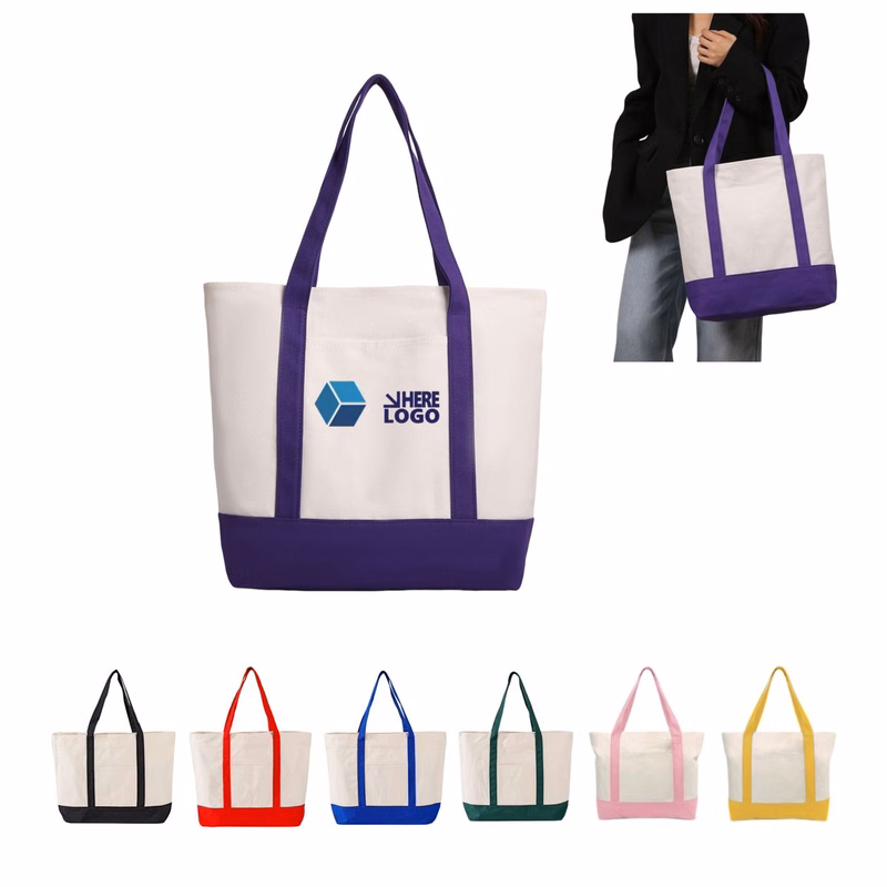 Canvas Tote Bag With Zipper & External Pocket