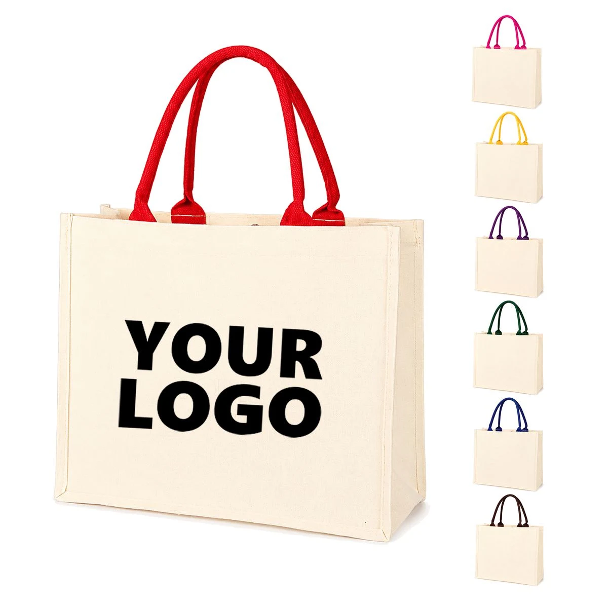 Laminated Gusseted Canvas Tote Bag With Colored Handles, custom tote bag with logo imprint 1