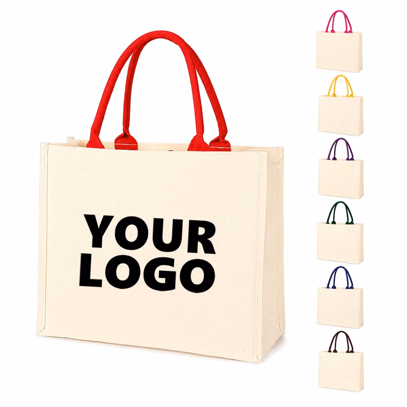 Laminated Gusseted Canvas Tote Bag With Colored Handles