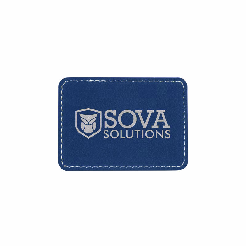 3" x 2" Blue/Silver Leatherette Rectangular Patch with Adhesive