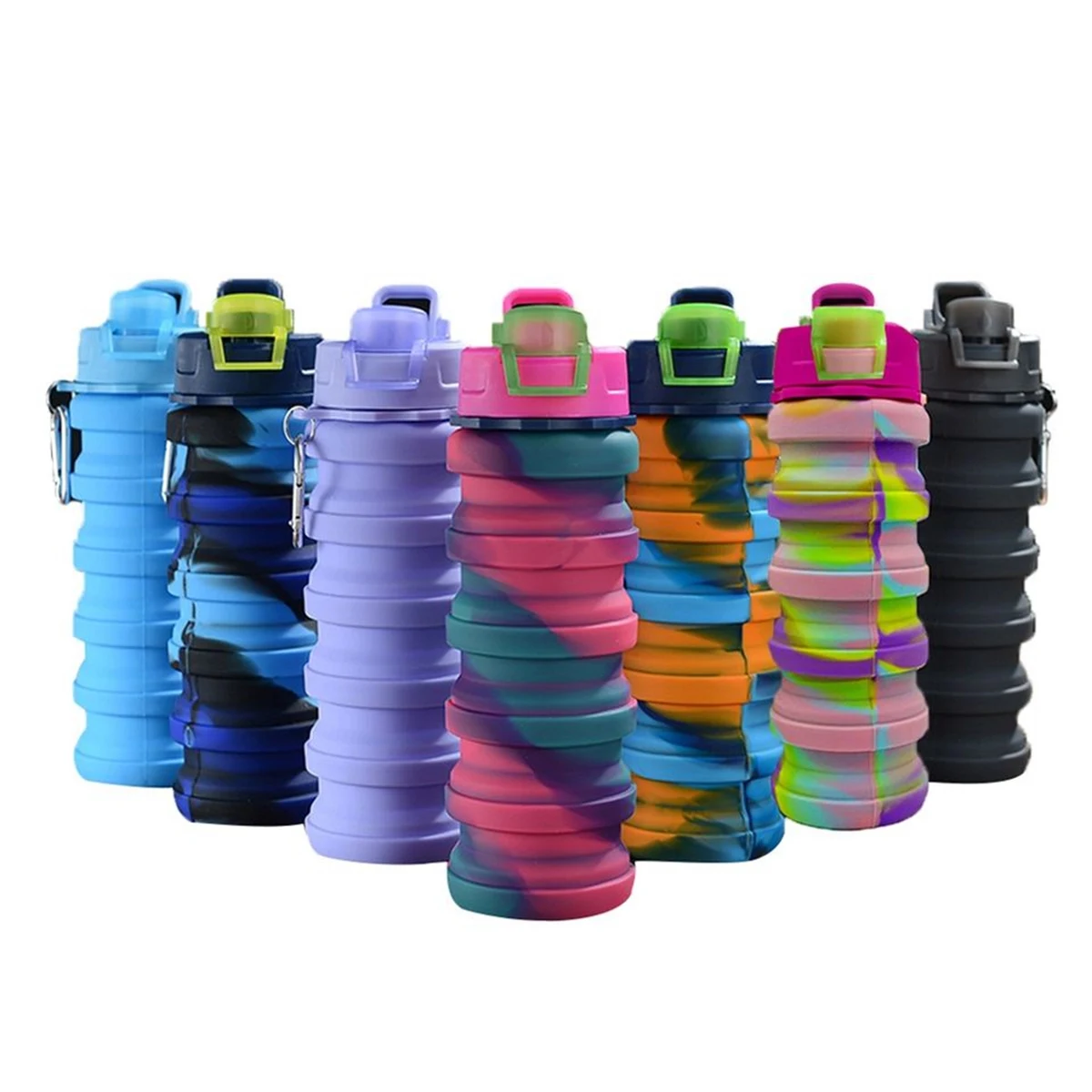17 Oz. Rainbow Collapsible Water Bottle with Carabiner 1