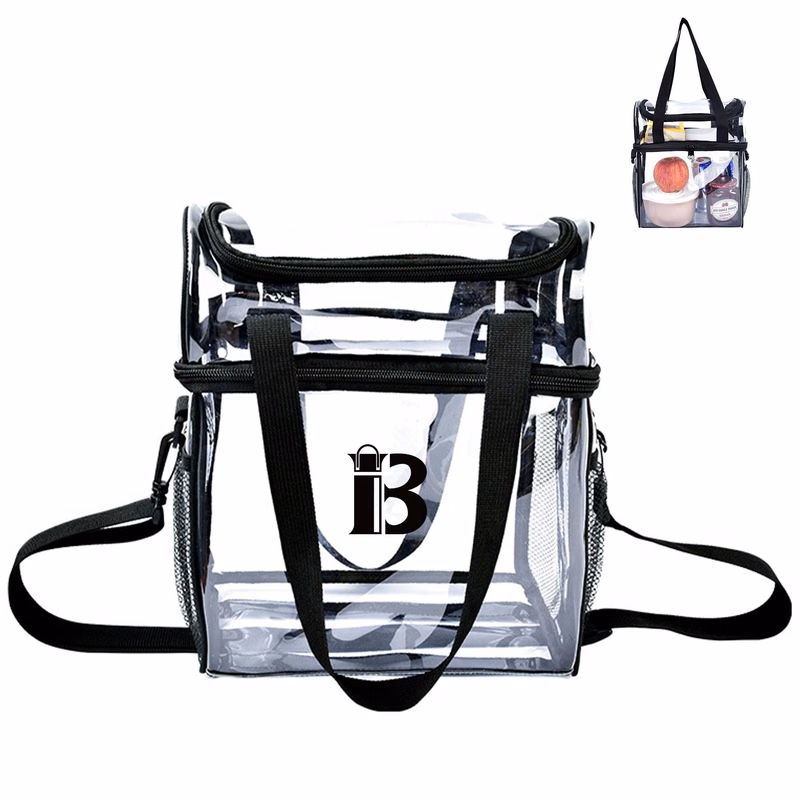 PVC handheld transparent double layer lunch bag
