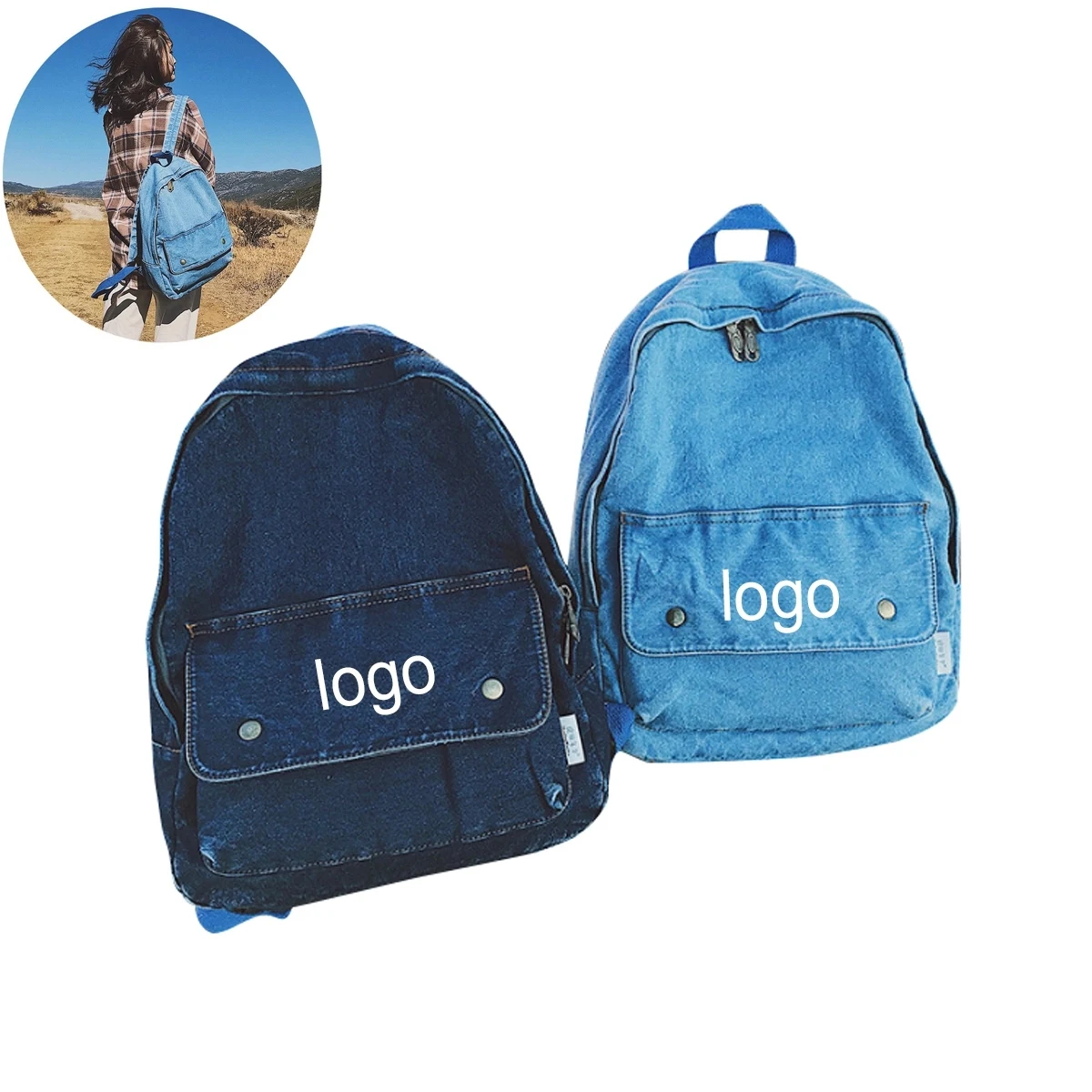 Denim Canvas School Backpack 1