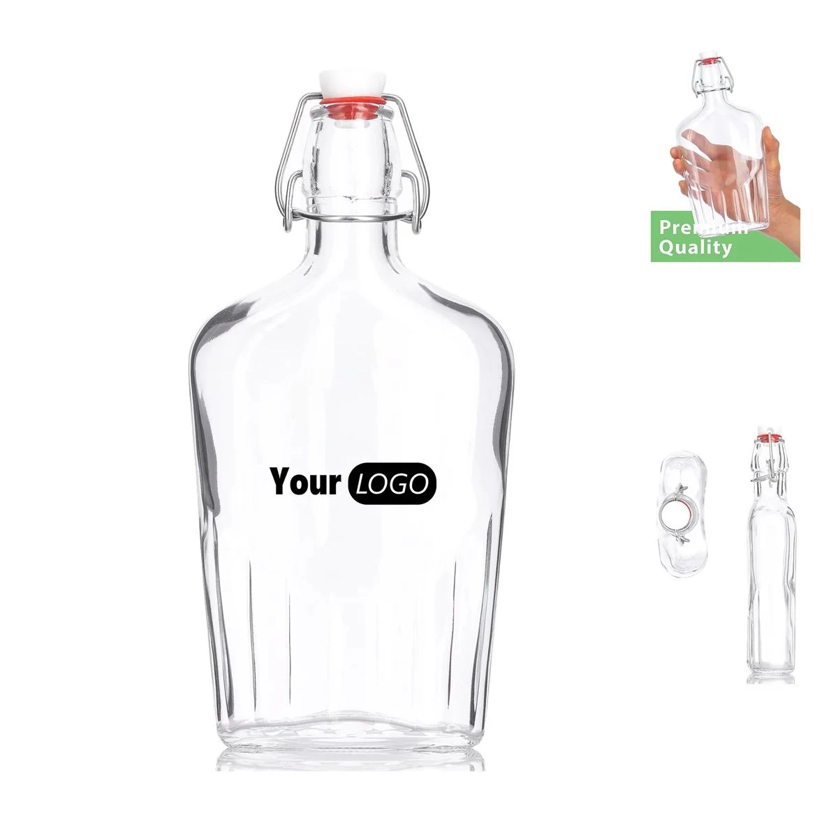 Swing Top 17 ounce Flask Clear Glass Bottle Bormioli Rocco 1