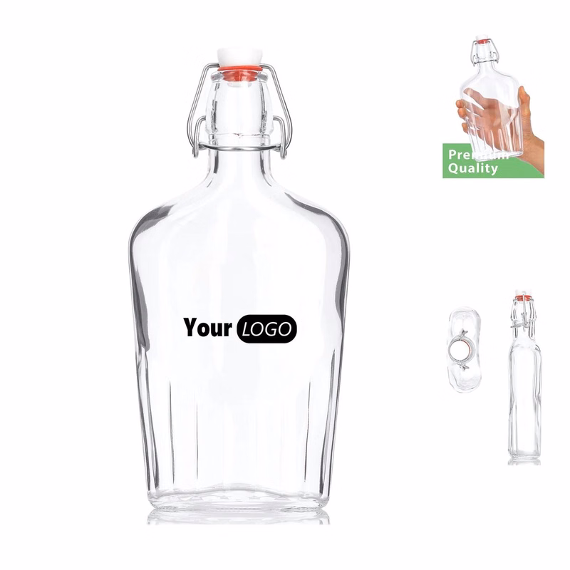 Swing Top 17 ounce Flask Clear Glass Bottle Bormioli Rocco