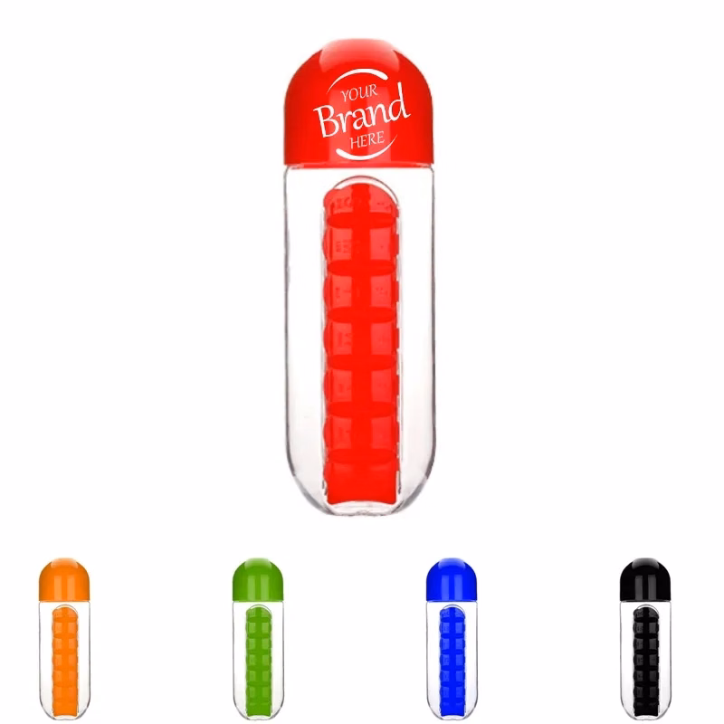 2-In1 Sport Water Bottle Built-In 7 Daily Pill Box