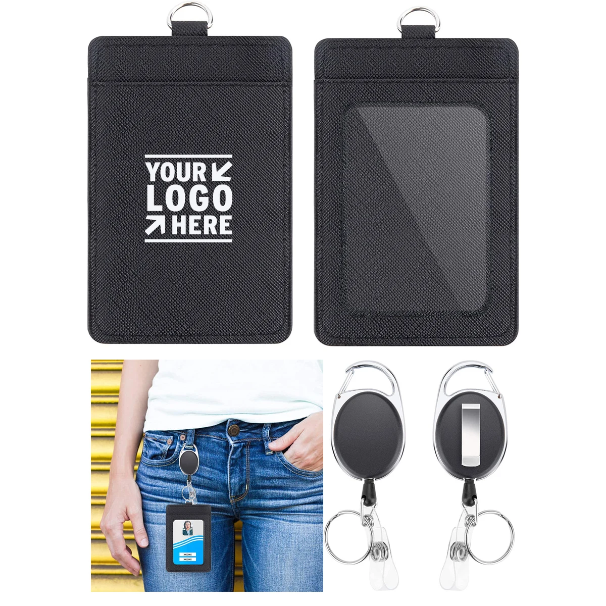 Vertical Leather ID Badge Holders with Retractable Lanyards 1