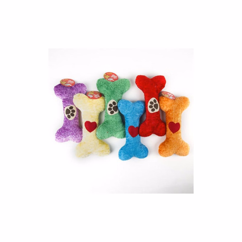 Plush Bone Dog Toys - Assorted 9" Squeaker
