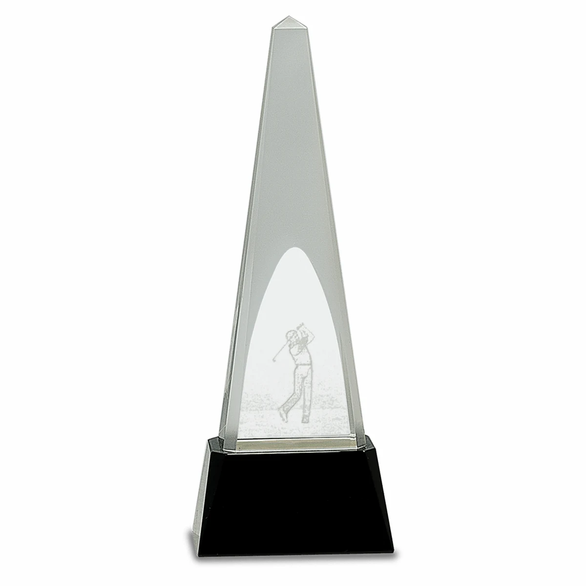 10 1/4" Clear Crystal 3D Golf Spire on Black Pedestal Base Crystal Award 1