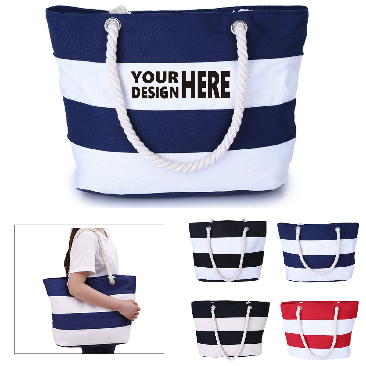 Striped Design Canvas Tote 1