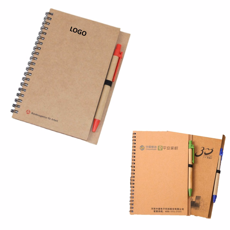 Office Use Custom Kraft Paper Coil Notebook With Pen