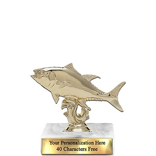 Trophy: 7", 2x3 white marble base, Tuna Gold Uniq 1