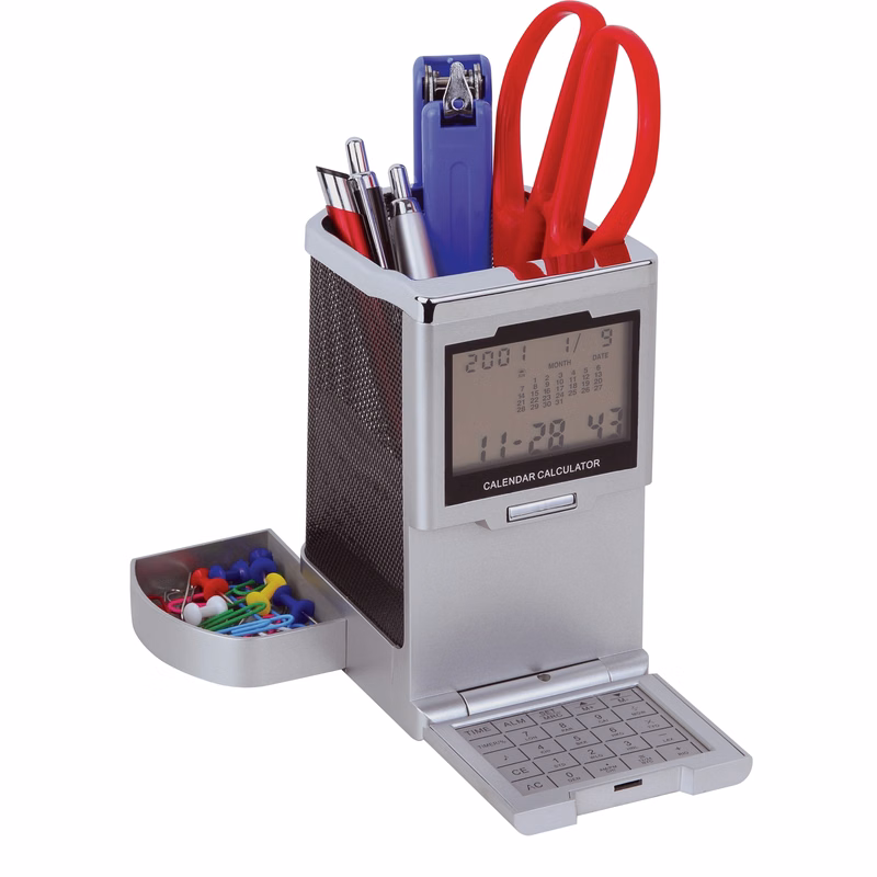 Digital World Time Clock, Calculator and Pen Holder