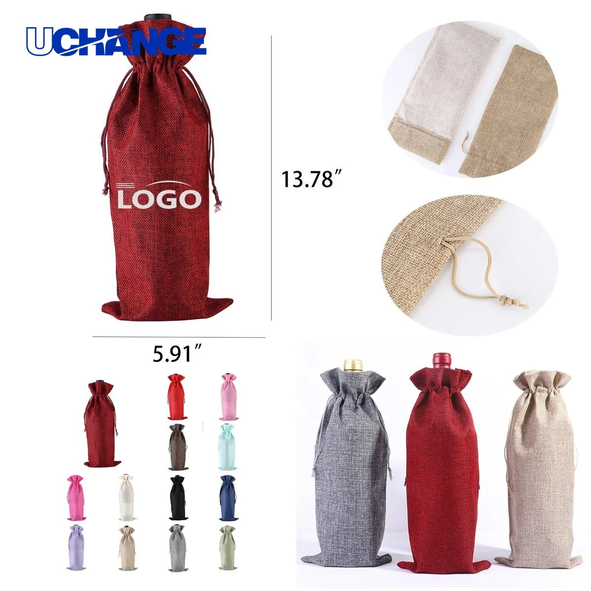 Burlap Drawstring Wine Gift Bag 1