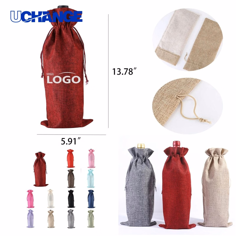 Burlap Drawstring Wine Gift Bag