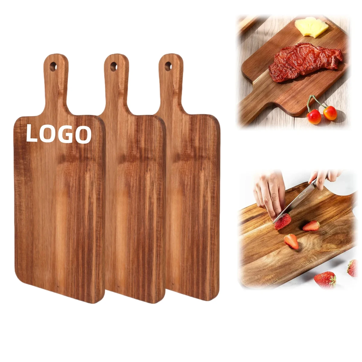 Wooden Cutting Board Tray Pizza Peel Paddle With Handle 1
