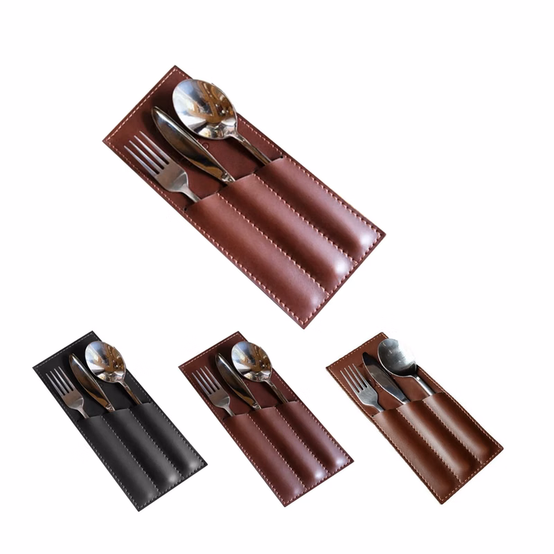 Leather Cutlery Sleeve Utensil With 3 Compartments