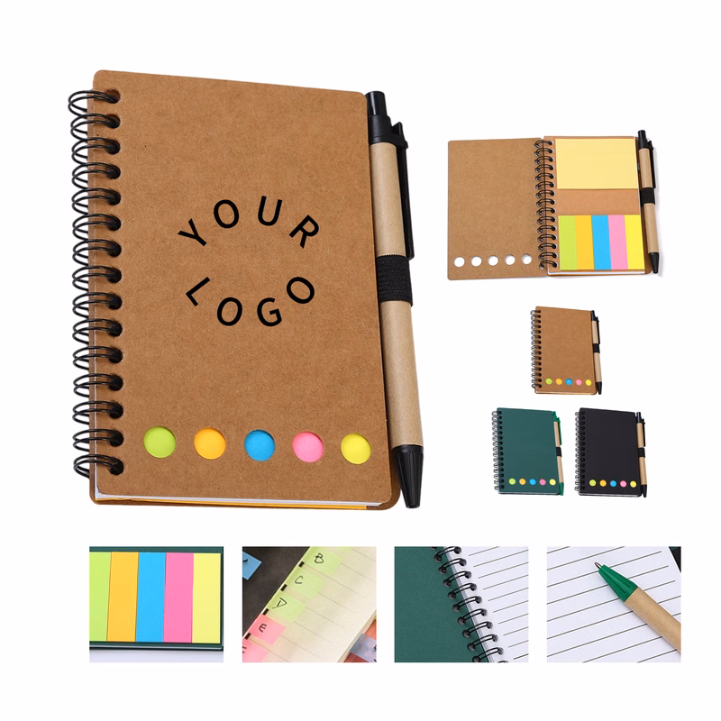 Kraft Paper Spiral Jotter Notebook With Pen And Sticky Flags