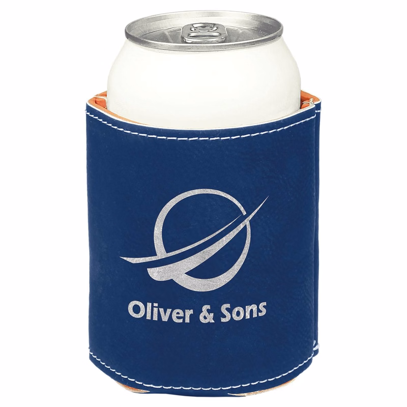 3 3/4" Blue/Silver Leatherette Beverage Holder