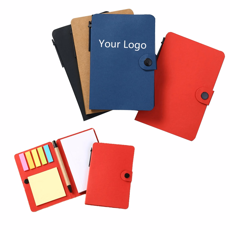 Brown paper notebook with sticky notes