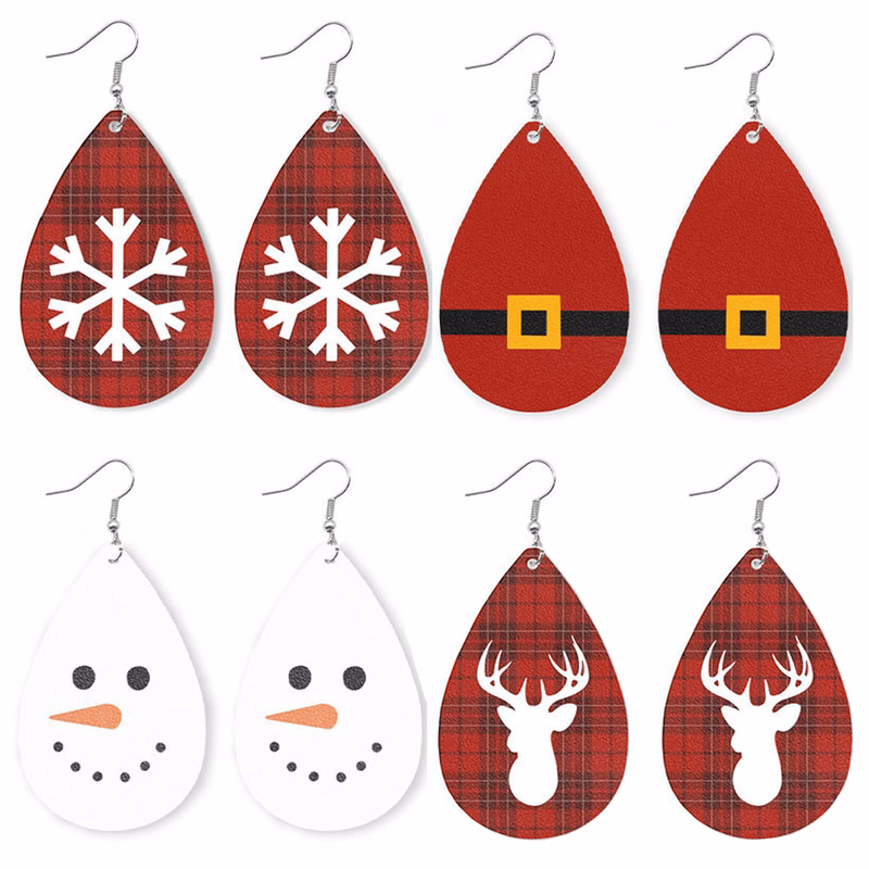 Double Sided Printed PU Leather Earrings