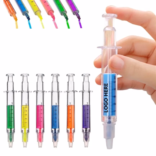 Custom Medical Syringe Highlighter Ballpoint Pen 6.3 Inch — Healthcare Professional Gift