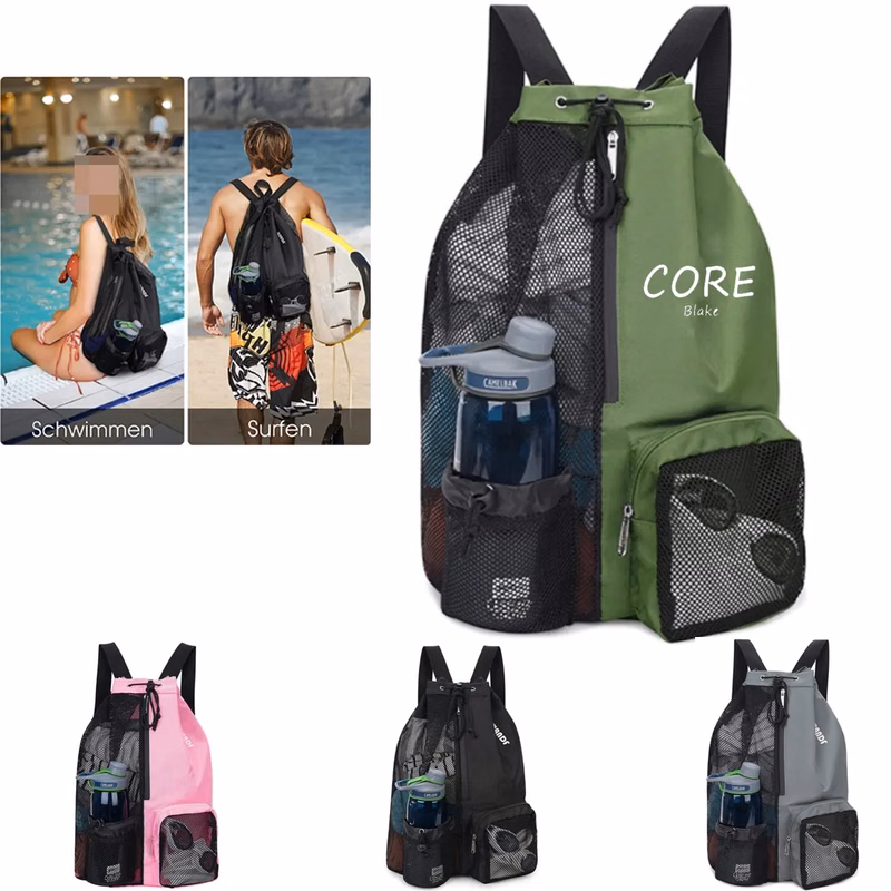 Swim Bag Mesh Drawstring Backpack with Wet Pocket