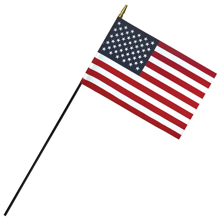 8" x 12" Deluxe Rayon U.S. Stick Flag with Spear Top on 1/4" Diameter Black Dowel 1