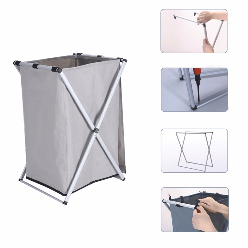 Compartments X Shape Frame Collapsible Oxford Fabric Laundry Basket