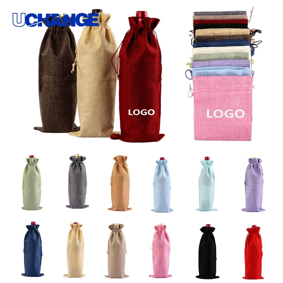 Burlap Wine Bottle Bag with Drawstring 1