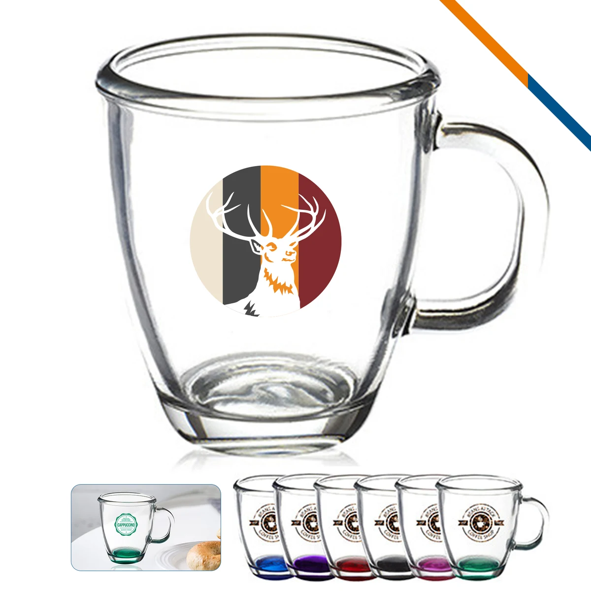 Roward Glass Coffee Mugs - 11.75 OZ. 1