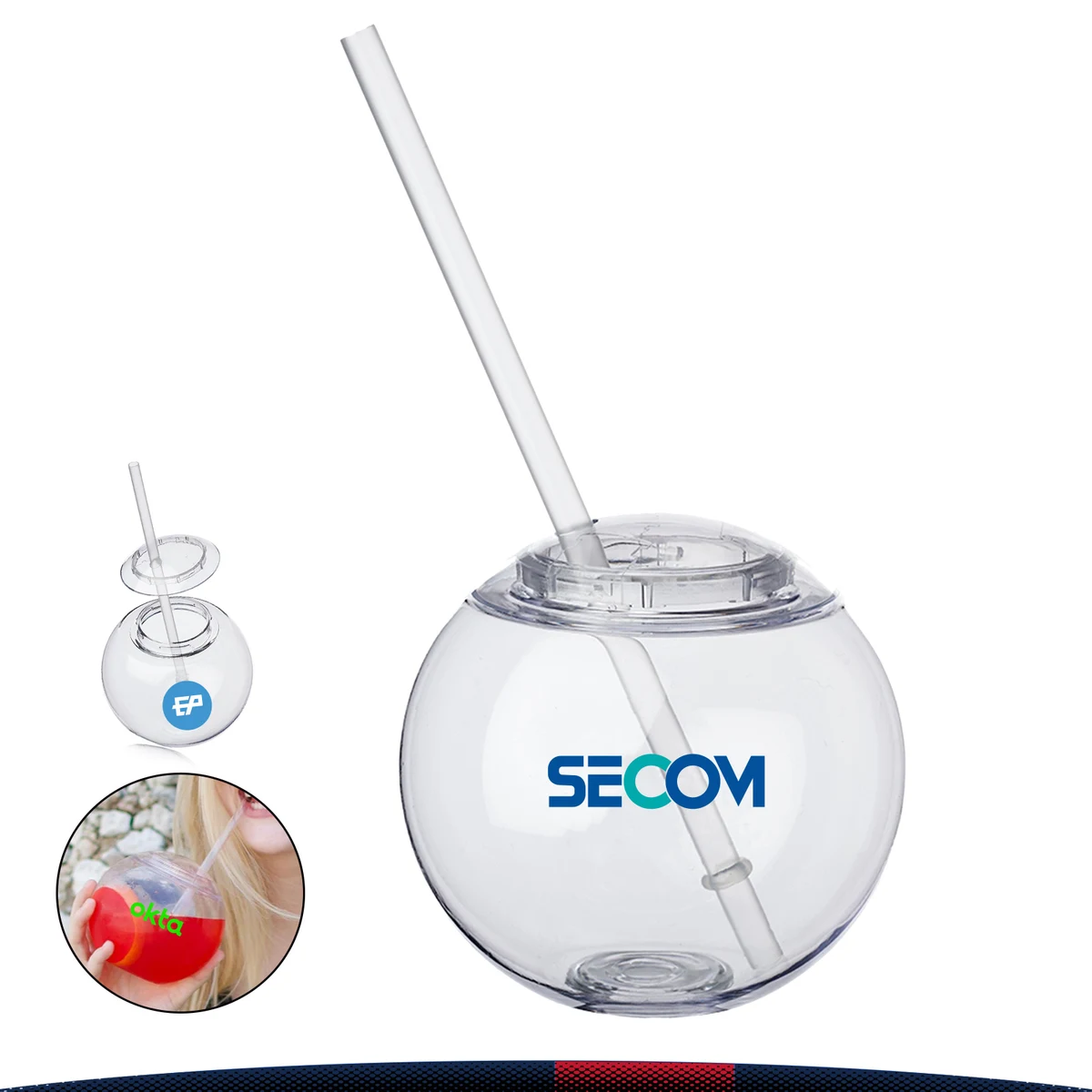 15 oz. Plastic Cocktail Ball with Straw 1
