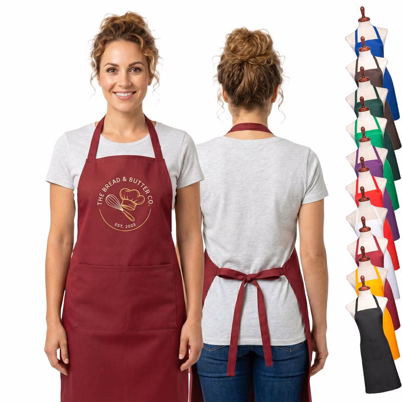8 oz. Uniform fabric hang neck Kitchen aprons w/ 2 pockets