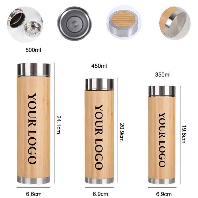 17 OZ Double Wall Bamboo Tumbler Bottle Stainless Steel Bamboo Water Bottle 1