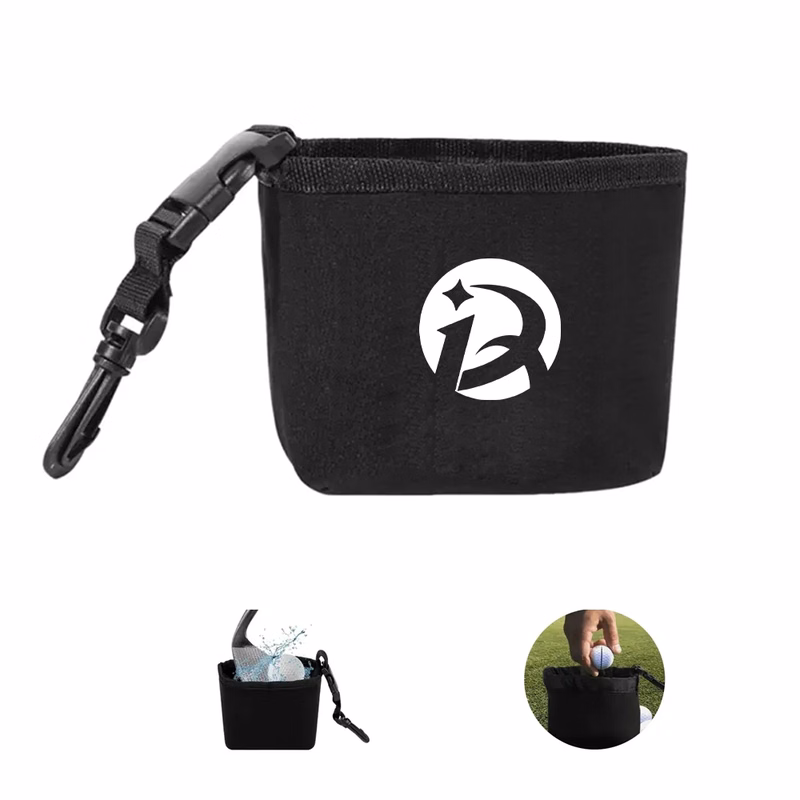 Neoprene Golf Ball Towel Pouch with Hanging Clip