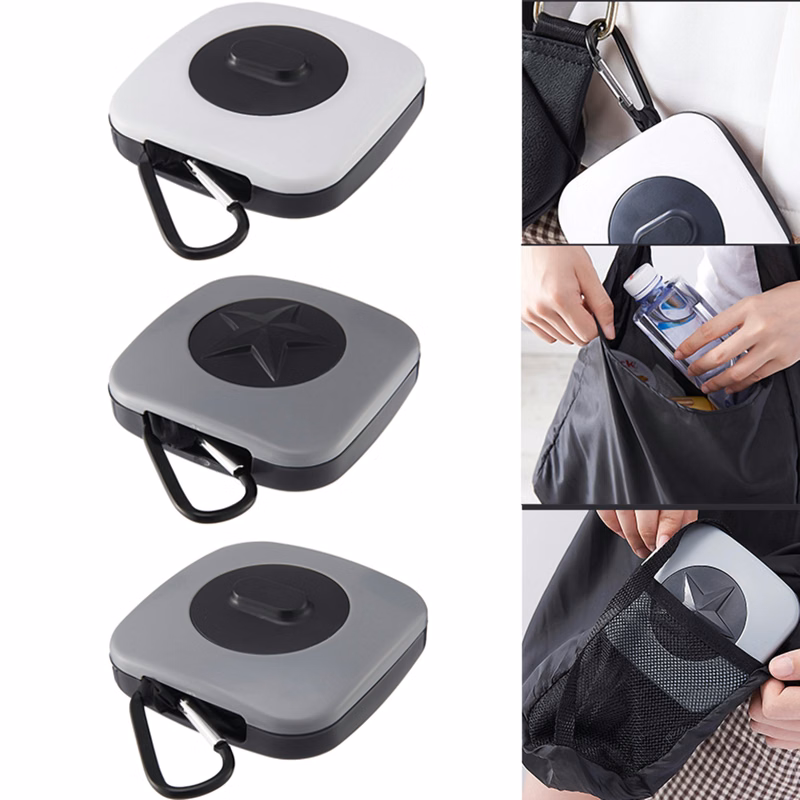 Reusable Nylon Tote Bag with Storage Box and Carabiner Clip