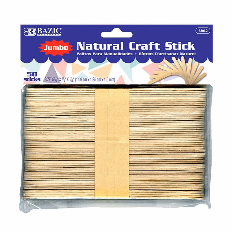 Natural Craft Sticks - 50 Pack Jumbo