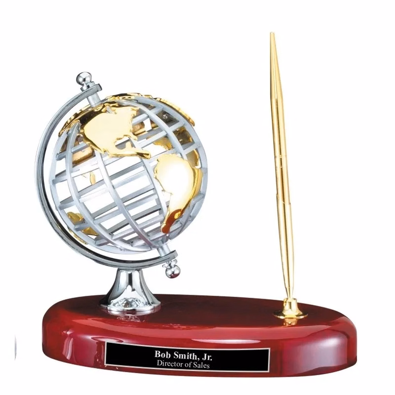 Piano Finish Globe & Pen Desk Set
