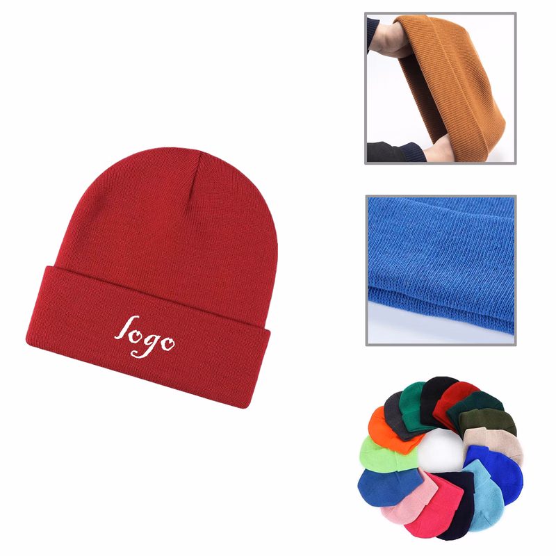 MOQ50 Embroidered Knit Ski Cap With Rolled Edge