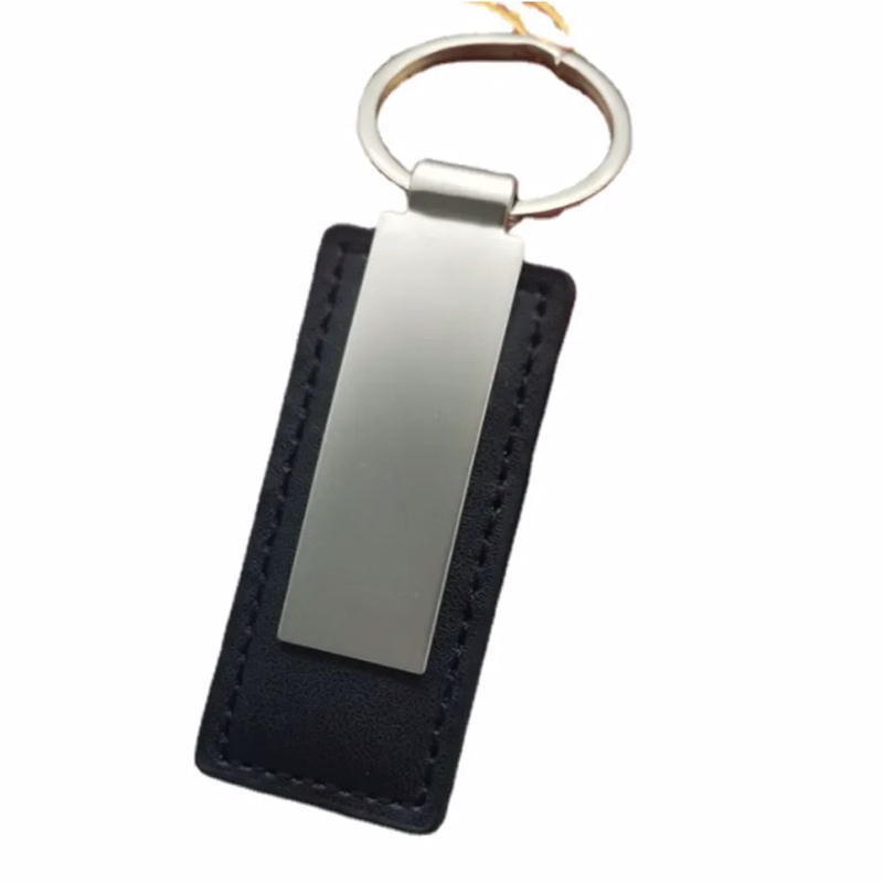 Rectangle Leather & Metal Keychain