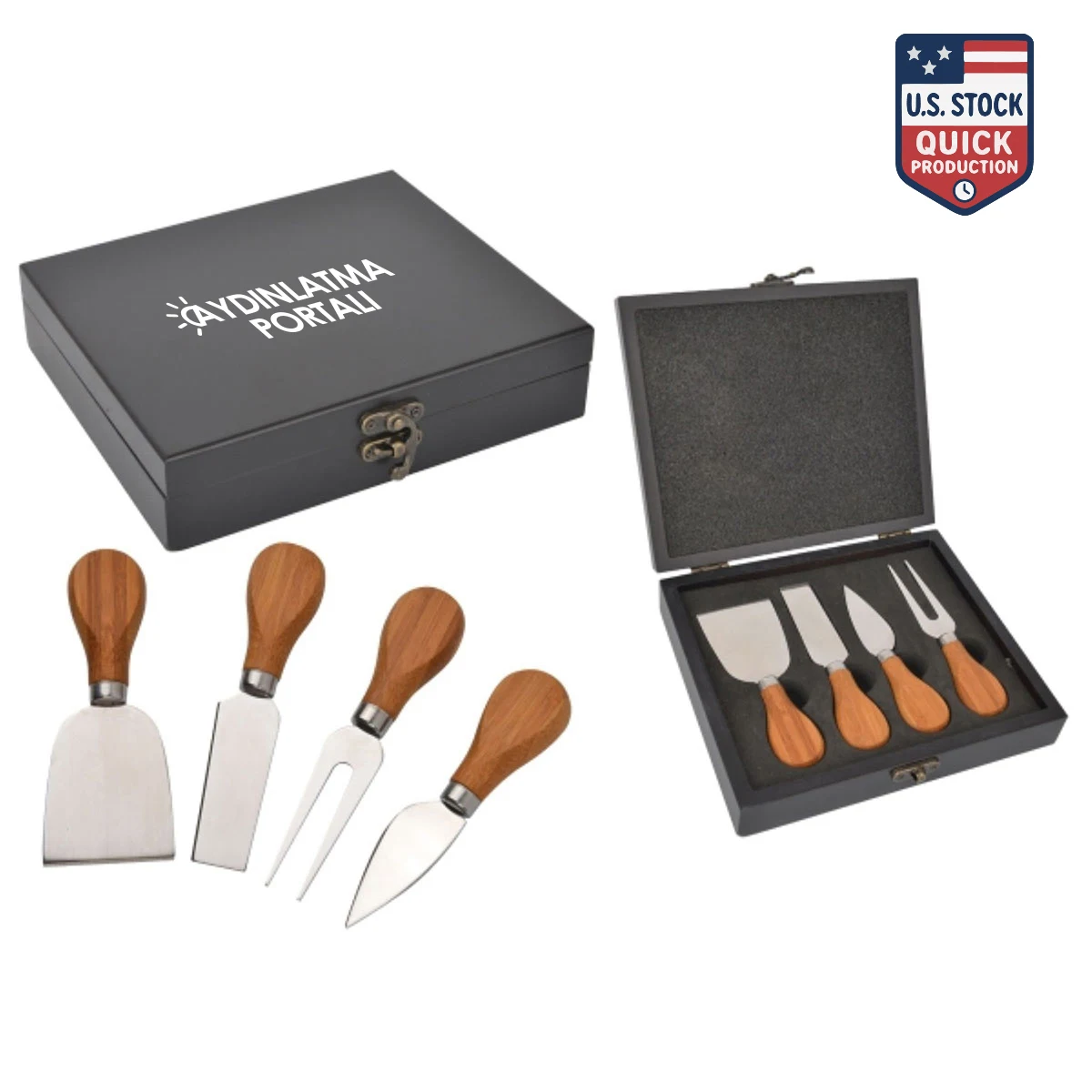 WineVault Gourmet four piece cheese knife set with wood case 1