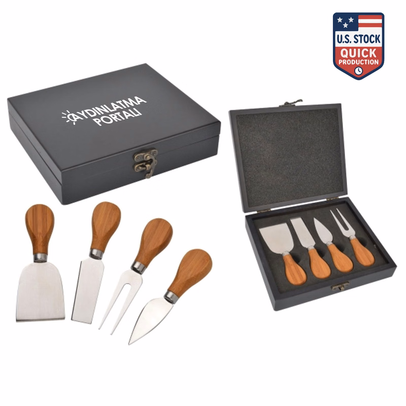 WineVault Gourmet four piece cheese knife set with wood case