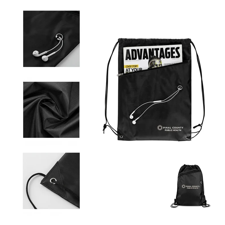 Multifunctional Polyester String Bag with earphone jack 1