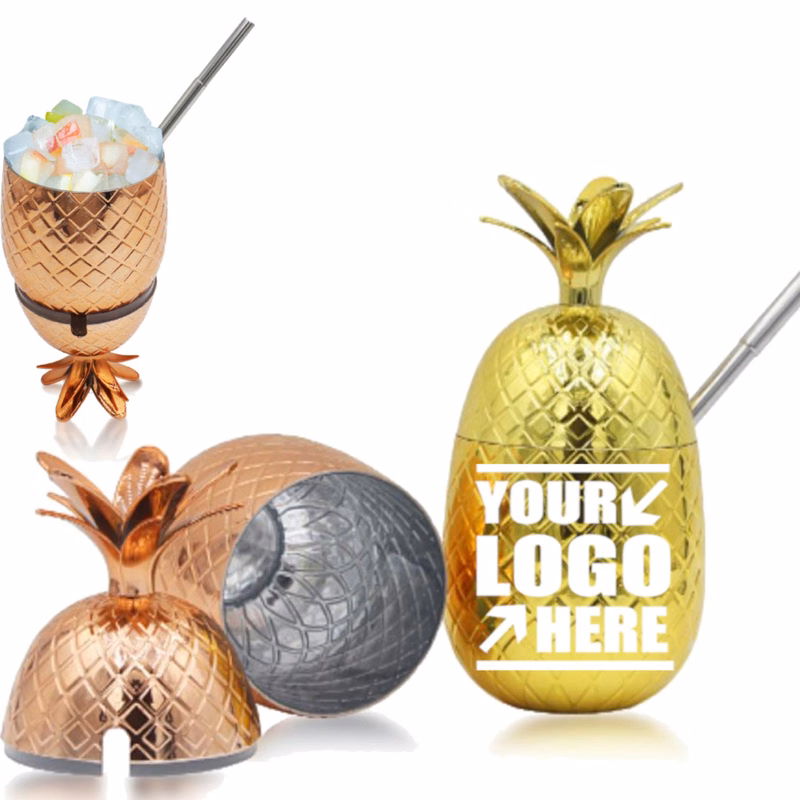 15 OZ Pineapple Cocktail Cups With Stainless Steel Straw