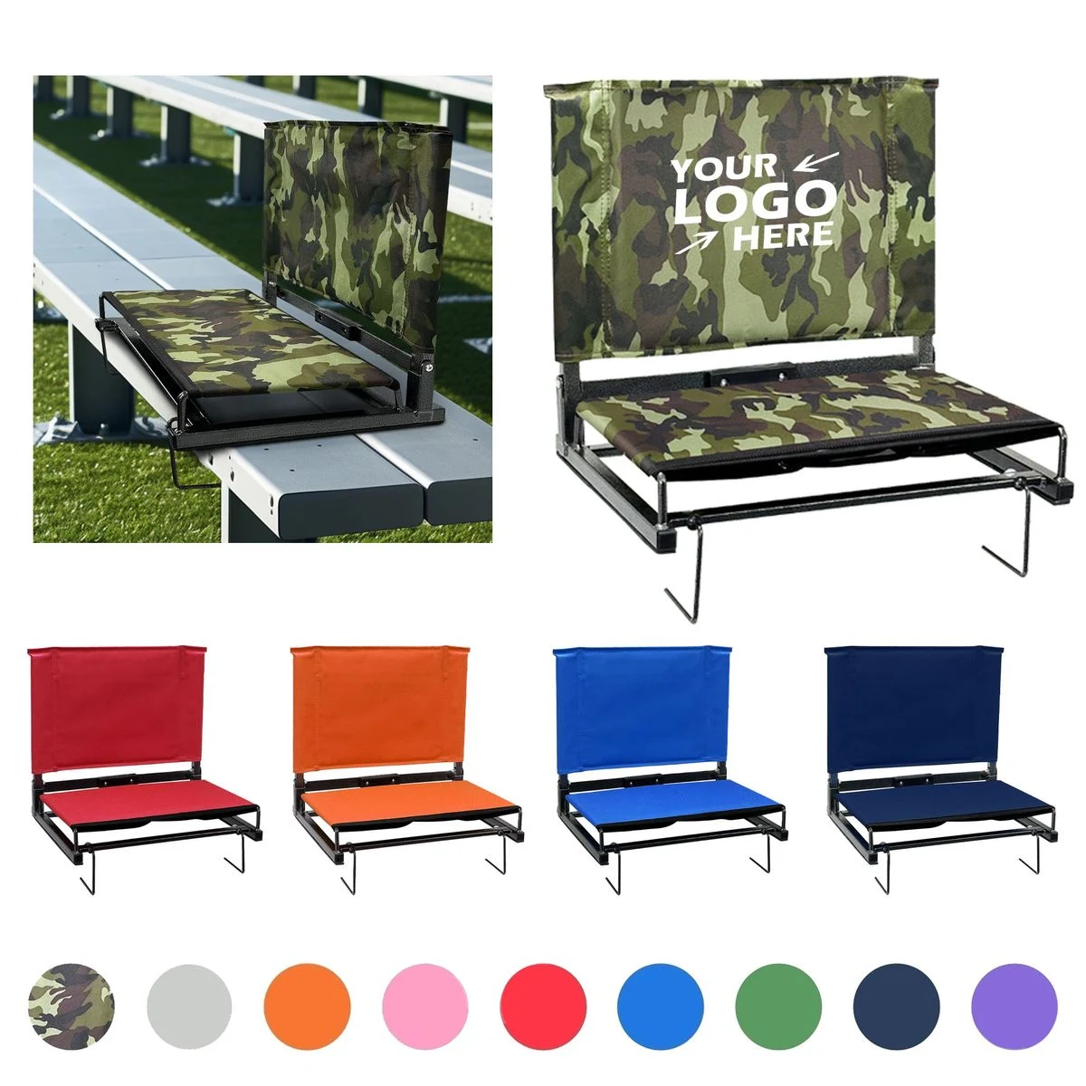 Portable Stadium Chair with Pivoting Hook & Non-Slip Feet 1