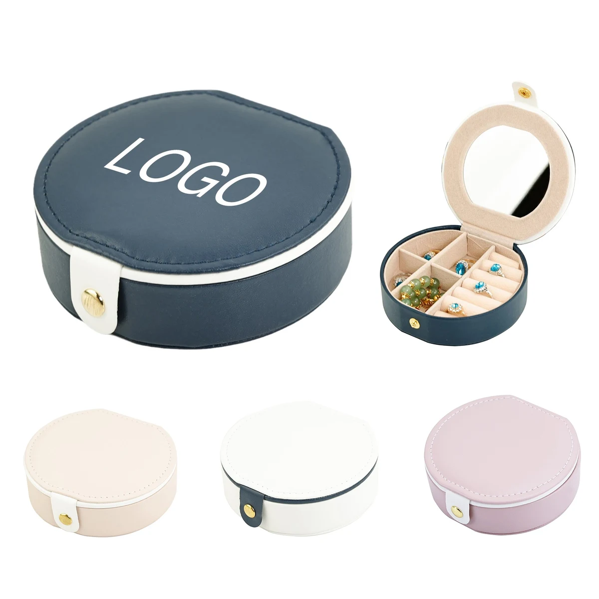 Pu Leather Small Round Jewelry Case 1