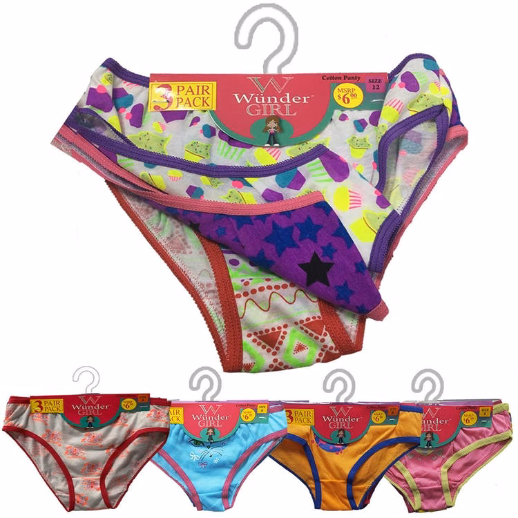 Girls' Cotton Panties - Assorted 3 Pack Size 4-14