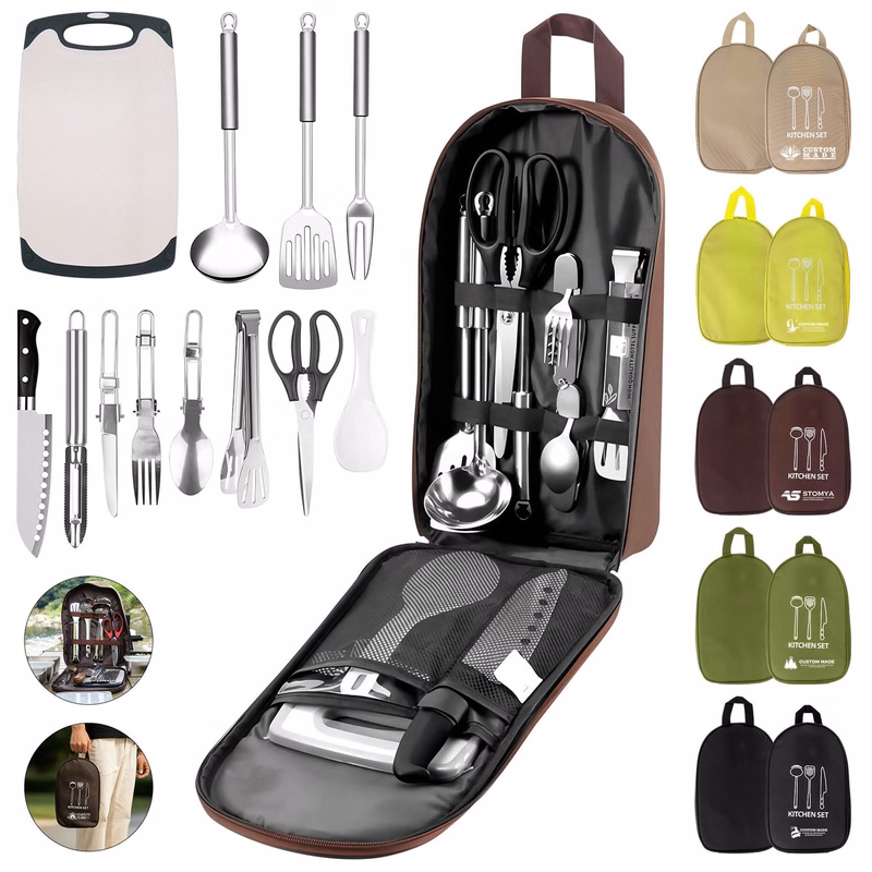 Portable Outdoor Camp Kitchen Utensils Kit With Storage Bag