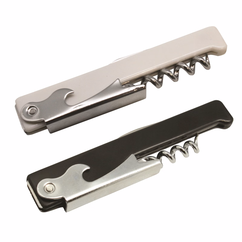 Metal Wine Opener with Corkscrew, Knife, and Plastic Handle