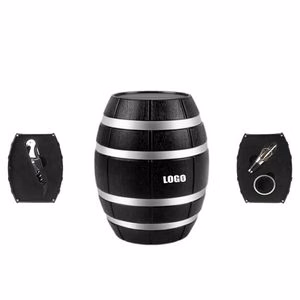3 In 1 Wine Opener Set With Silver Barrel Shaped Case